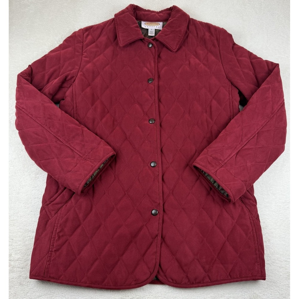 Talbots Petites Women's Quilted Jacket Red/maroon Paisley Lining Snap Button S